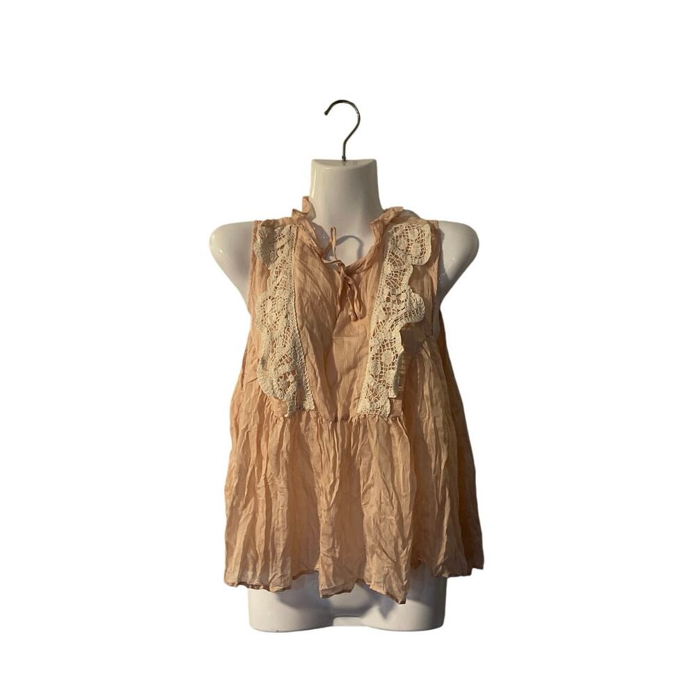 Crochet Crinkled Bohemian Sleeveless Babydoll Blouse Cottagecore Flowy Romantic